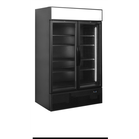 Armoire Réfrigérée Noire avec Canopée  - 2 Portes Vitrées  - 645 L