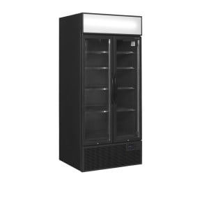 Armoire Réfrigérée Noire avec Canopée  - 2 Portes Vitrées  - 535 L