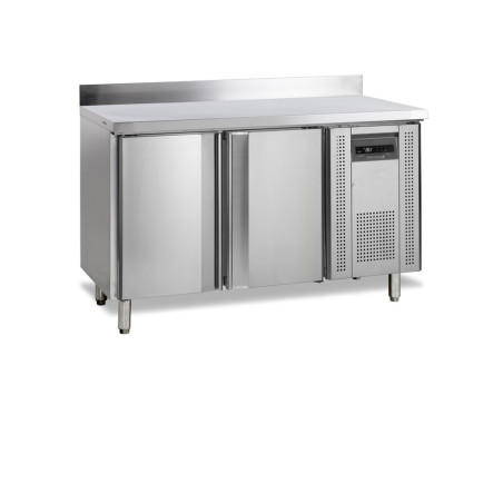 Table Réfrigérée Négative en Inox avec Dosseret - 2 Portes - 230 L