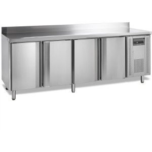 Table Réfrigérée Négative en Inox avec Dosseret - 4 Portes - 460 L