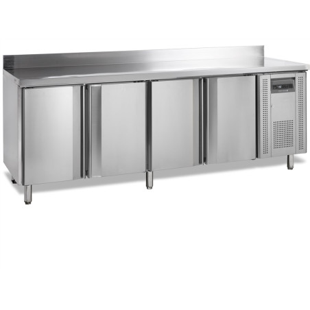 Table Réfrigérée Négative en Inox avec Dosseret - 4 Portes - 460 L