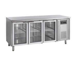 Table Réfrigérée en Inox - 3 Portes Vitrées - GN 1/1