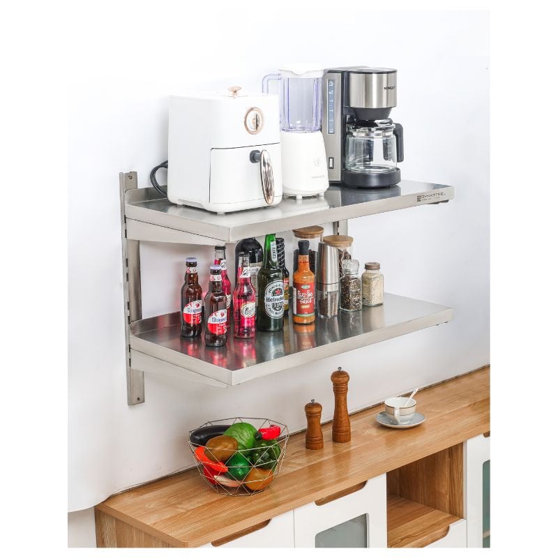 Etagère Murale en Inox sur Crémaillères 2 Niveaux  - L 800 x P 400 mm — vue 5