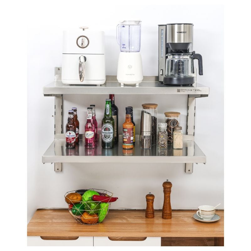 Etagère Murale en Inox sur Crémaillères 2 Niveaux  - L 800 x P 400 mm — vue 2