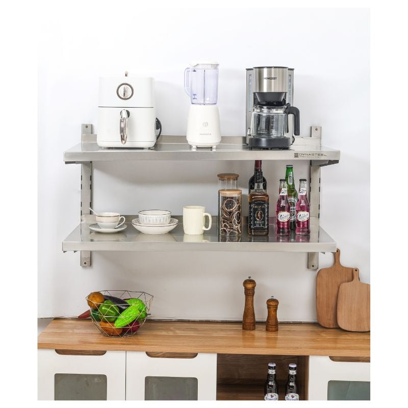 Etagère Murale en Inox sur Crémaillères 2 Niveaux  - L 1000 x P 400 mm — vue 2