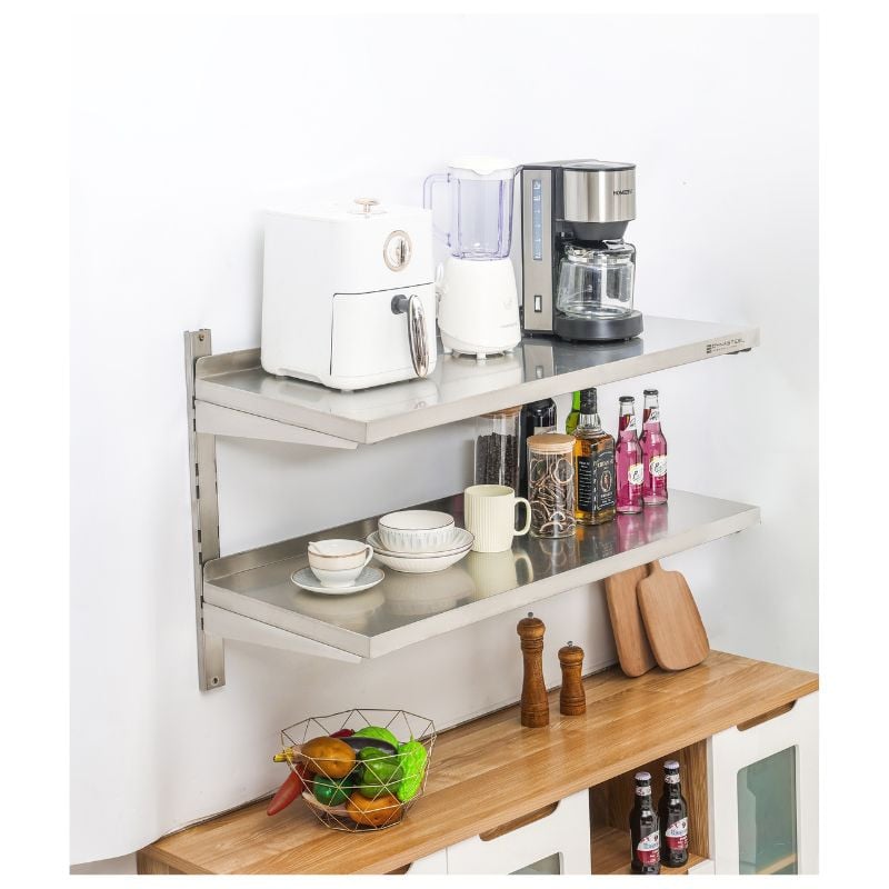 Etagère Murale en Inox sur Crémaillères 2 Niveaux  - L 1000 x P 400 mm — vue 5