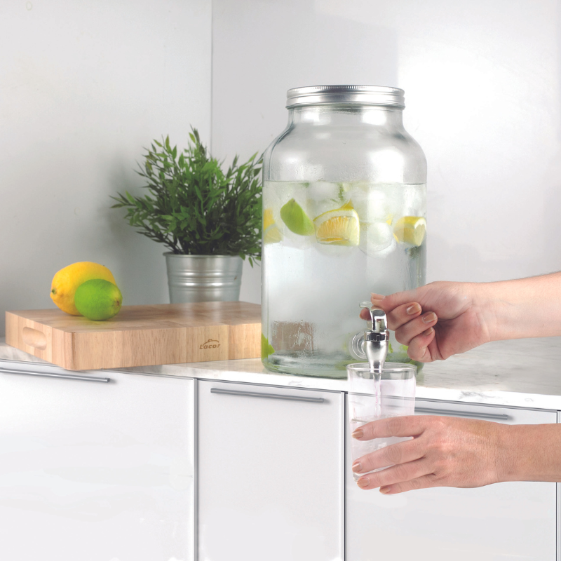 Distributeur Boissons 4L Verre Élégant | Robinet Anti-Goutte | Idéal Cocktails, Jus, Sangria Ou Détergents | Facile à Nettoyer