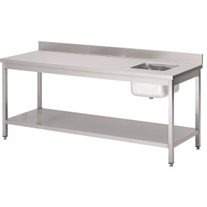 Table Du Chef avec Bac À Droite et Dosseret en Inox - L 1200 x P 700 mm
