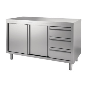 Meuble en Inox Avec Portes Coulissantes et 3 Tiroirs À Gauche-L 1600 x P 700mm