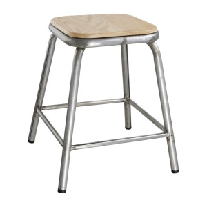 Tabouret Bas en Acier Galvanisé avec Assise en Bois Cantina - Lot de 4