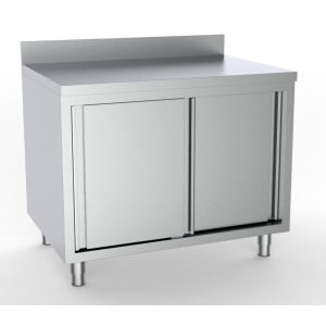Meuble Inox Bas à 2 Portes avec Dosseret - L 1400 x P 600 mm