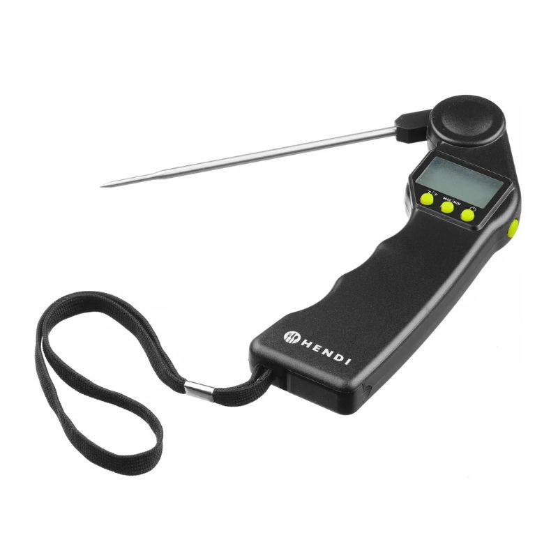 Thermomètre Infrarouge Avec Sonde Pliable HENDI - Plage -60°C à +350°C - Précision 0,2°C - Indicateur HACCP - Gris