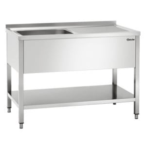 Plonge 1 Bac avec Dosseret et Etagère Basse - L 1200 x P 700 mm