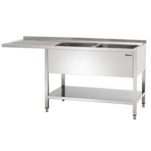 Plonge 2 Bacs avec Passage Lave-Vaisselle, Dosseret et Etagère Basse - L 1800 x P 700 mm