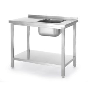 Plonge 1 Bac à Gauche Kitchen Line avec Étagère - P 600 x L 1000 mm