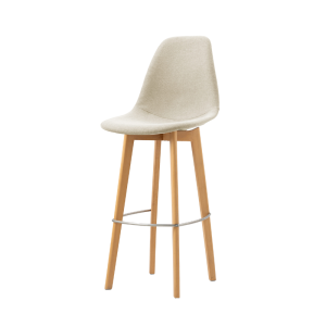 Tabouret de Bar Tissu - Piètement Bois Keeve - Beige