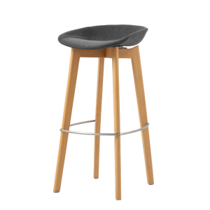 Tabouret de Bar Tissu Sans Dossier - Piètement Bois Keeve - Gris Foncé