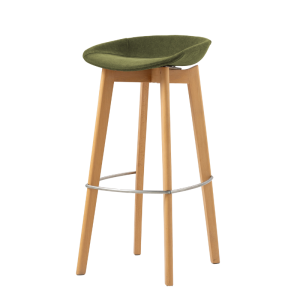 Tabouret de Bar Tissu Sans Dossier - Piètement Bois Keeve - Vert