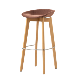 Tabouret de Bar Tissu Sans Dossier - Piètement Bois Keeve - Marron