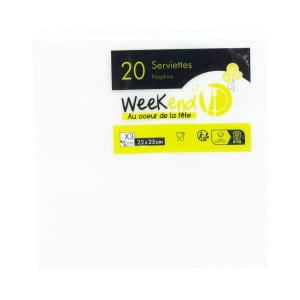 Paquet de 20 Serviettes Unies 3 Plis - 33 x 33 cm