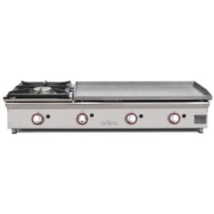 Plancha à Gaz Lisse Acier 15 mm avec Revêtement Chrome et Réchaud - 80 + 40 cm