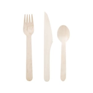 Couverts en Bouleau - Kit 3 Pièces : Fourchette, Couteau, Cuillère - Lot de 50