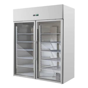Armoire Réfrigérée Positive 1400 L 2 Portes Vitrées GN 2/1, Froid Ventilé -2/+8 °C, Aspect Inox