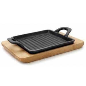 Mini Plancha Grill Rainurée avec Base Bois Lacor - 1