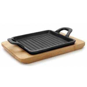 Mini Plancha Grill Rainurée avec Base Bois Lacor - 1