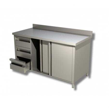 Armoire de Travail Avec 3 Tiroirs à Gauche et Dosseret - Profondeur 700 FourniResto - 1 Armoire de Travail Avec 3 Tiroirs à Gauche et Dosseret - Profondeur 700 FourniResto - 1