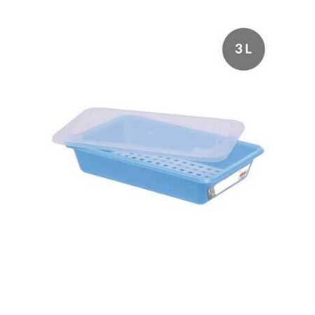 Bac Plat 3L Haccp Bleu + Couvercle + Grille Gilac - 1