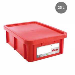 Bac Rectangulaire 25L+Couvercle Rouge Haccp Gilac - 1