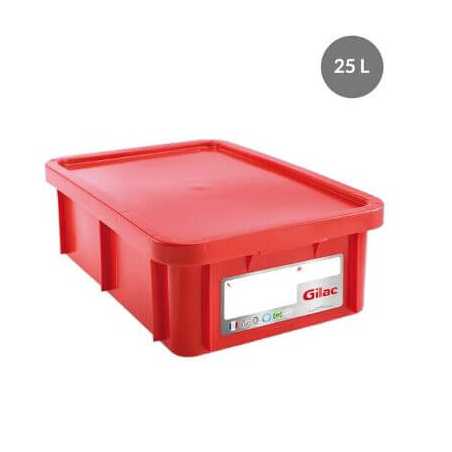 Bac Rectangulaire 25L+Couvercle Rouge Haccp Gilac - 1