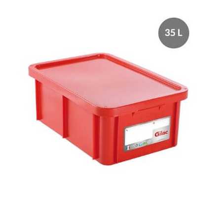 Bac Rectangulaire 35L+Couvercle Rouge Haccp Gilac - 1
