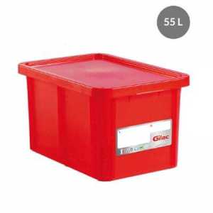 Bac Rectangulaire 55L+Couvercle Rouge Haccp Gilac - 1