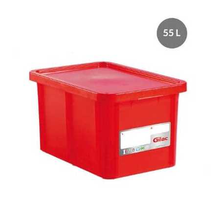 Bac Rectangulaire 55L+Couvercle Rouge Haccp Gilac - 1