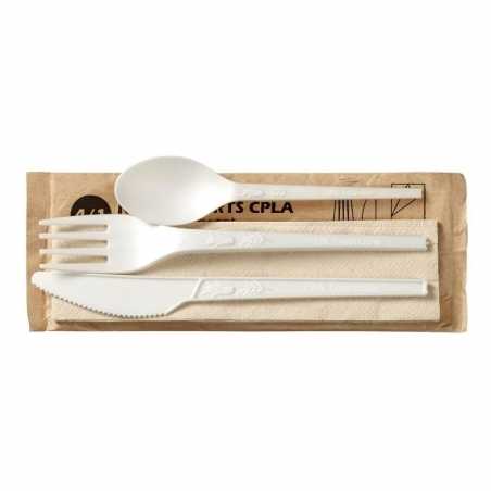 Couverts en CPLA - Kit 4 Pièces : Couteau, Fourchette, Cuillère, Serviette - Lot de 250 FourniResto - 1 Couverts en CPLA - Kit 4 Pièces : Couteau, Fourchette, Cuillère, Serviette - Lot de 250 FourniResto - 1
