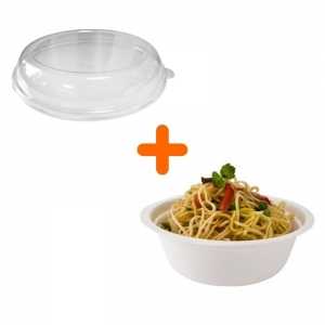 Pack Bol Rond en Bagasse et Couvercle en PET FourniResto - 1