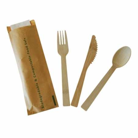 Couverts en Bambou - Kit 4 Pièces : Couteau, Fourchette, Cuillère, Serviette - Lot de 200 FourniResto - 1 Couverts en Bambou - Kit 4 Pièces : Couteau, Fourchette, Cuillère, Serviette - Lot de 200 FourniResto - 1