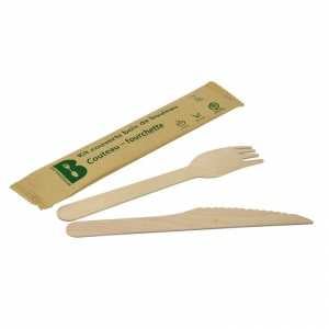 Couverts en Bouleau - Kit 2 Pièces : Couteau et Fourchette - Lot de 50 FourniResto - 1