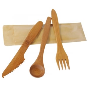 Couverts en Bambou Luxe - Kit 3 Pièces : Couteau, Fourchette, Cuillère - Lot de 50 FourniResto - 1