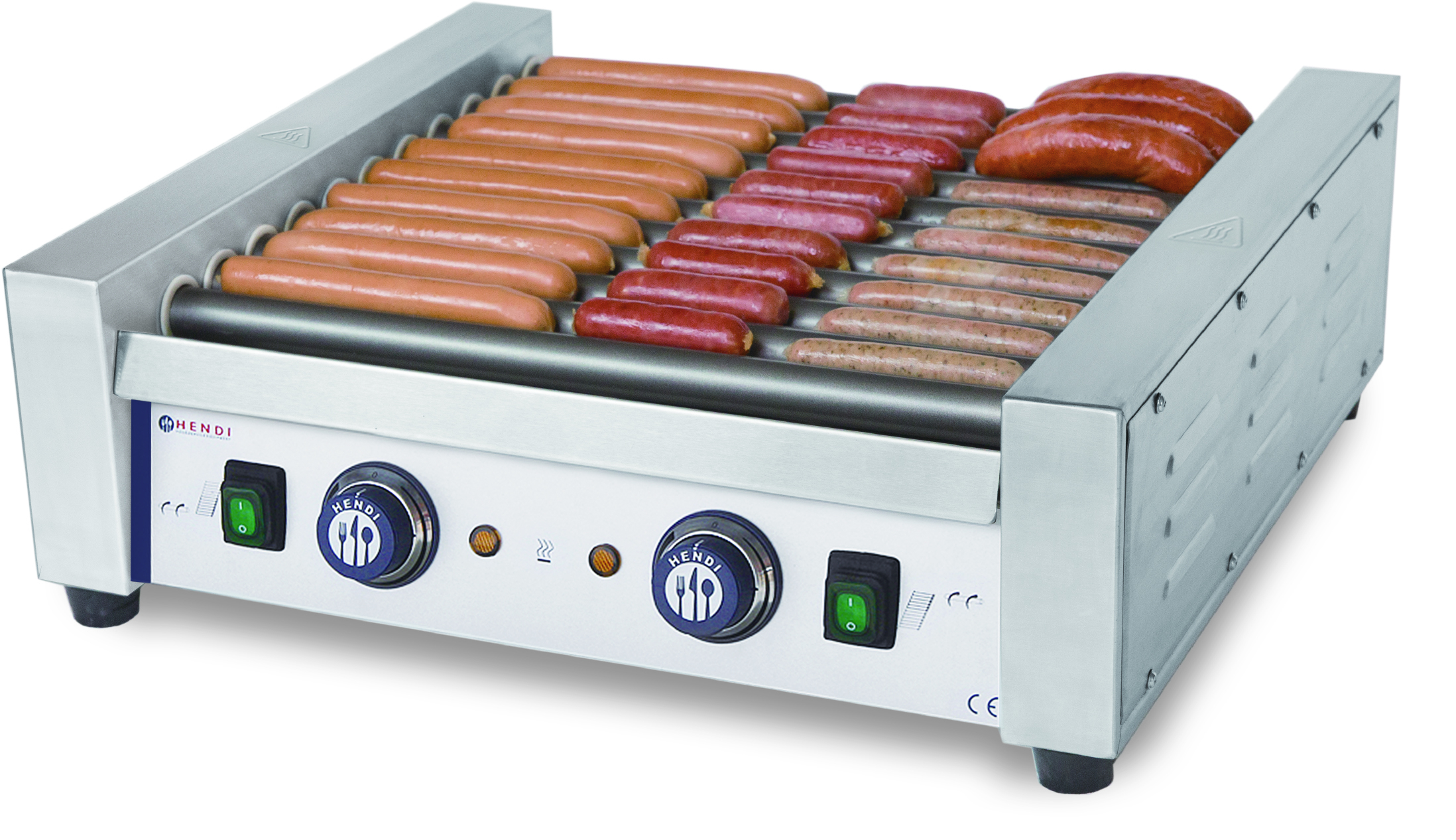 Grill Roulant à Saucisses HENDI 268704 - 11 Rouleaux Antiadhésifs 42cm - Acier Inoxydable Professionnel