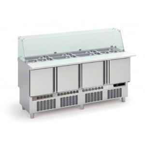 Saladette Réfrigérée Positive pour Fast-Food - 4 Portes - 345 L - 24 Bacs GN 1/6 et 9 Bacs GN 1/9 CORECO - 1