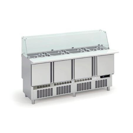 Saladette Réfrigérée Positive pour Fast-Food - 4 Portes - 345 L - 24 Bacs GN 1/6 et 9 Bacs GN 1/9 CORECO - 1