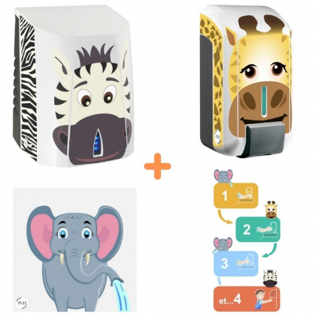 Pack Sup'Air Kids Blanc - Sèche-Mains, Distributeur de Savon et Plaques Pédagogiques JVD - 1 Pack Sup'Air Kids Blanc - Sèche-Mains, Distributeur de Savon et Plaques Pédagogiques JVD - 1