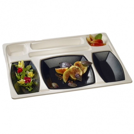 Kit Plateau Repas Gala Blanc et Noir - 432 x 332 mm - Lot de 15 FourniResto - 1