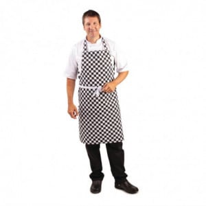 Tablier Bavette à Damier Noir et Blanc - 970 x 710 mm Whites Chefs Clothing  - 1