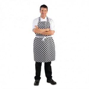 Tablier Bavette à Damier Noir et Blanc - 970 x 710 mm Whites Chefs Clothing  - 3