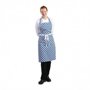 Tablier Bavette à Damier Bleu et Blanc en Polycoton - 710 x 970 mm Whites Chefs Clothing  - 1