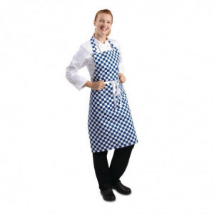 Tablier Bavette à Damier Bleu et Blanc en Polycoton - 710 x 970 mm Whites Chefs Clothing  - 3